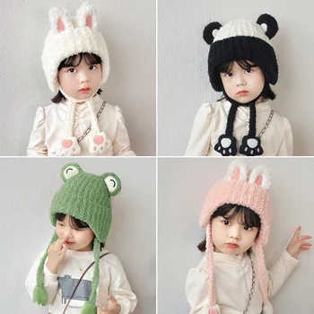 Топли и дебели кадифени бебешки шапки за есента и зимата, ветроустойчиви шапки за защита на ушите за мъже и жени и сладка карикатура pullove