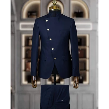Традиционни костюми Blazer за мъже Еднореден щанд ревера Редовен Daily Custome Outfit Terno Masculino две части яке панталони