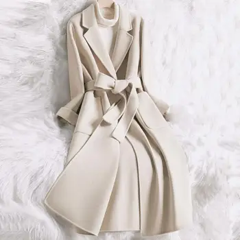 Тренч вълнен палто за жени есен Дамски среден размер палто с голям размер британски стил надколяното тренчкоти женски дрехи 2023