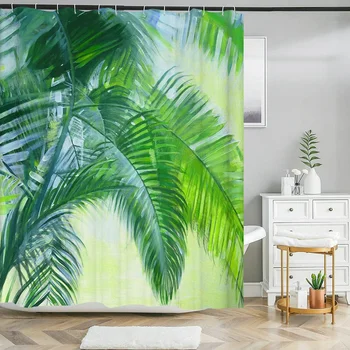 Тропическо зелено растение душ завеса листа отпечатани миеща се завеса за баня водоустойчив полиестерен плат баня завеси