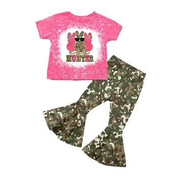 Търговия на едро Бебе Момиче Великден пролет облекло Детски костюм Заек къси ръкави Цветна рокля Деца Зайче Малко дете момичета комплект