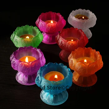 Търговия на едро с будистки изделия -ефикасен HOME семейство Защита Талисман- 7 цветна глазура Lotus лампа притежателя Чаша за светена вода