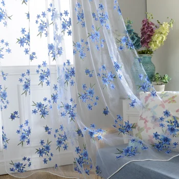 Тюл завеса пасторален стил цветен модел завеса за спалня хол момичета стая отвесни драперия 95x200cm