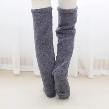 Уютни пухкави чорапи Уютни зимни подови чорапи над коляното за унисекс дебели двойни кадифени подгреватели за крака с ластик против хлъзгане
