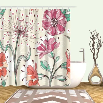Флорални растения Душ завеси Пролетни цветя Клони и листа Дизайн Баня завеса Simple Nordic Начало Баня Декор Screen