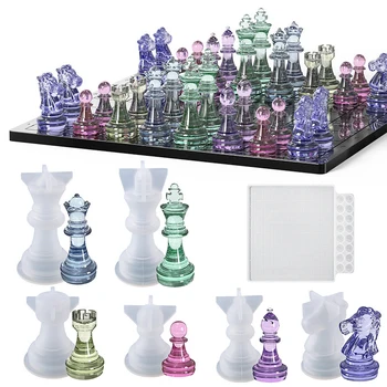 Форми за шахматна смола 3D Международна шахматна фигура Силиконови форми Леене на смола UV епоксидни форми за DIY занаяти Изработка на шахматни бижута