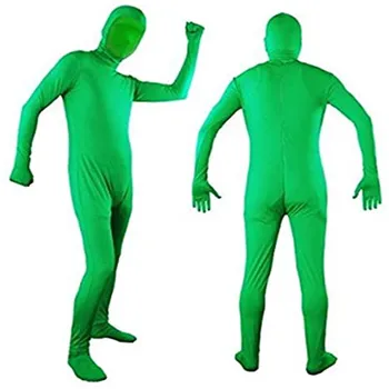 Фотография Chromakey цялото тяло зелен костюм унисекс възрастен зелено боди участък костюм за фото видео Фестивал със специален ефект