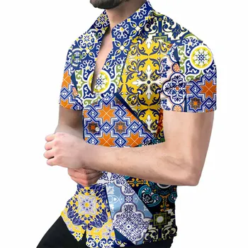 Хавайски бароков стил мъжки ризи 2023 Мъжка риза с къс ръкав Мода Ежедневни Steampunk Hombre Streetwear риза Мъжки върхове