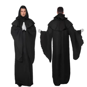 Хелоуин COS Тъмен зъл дух Вещица роба демон последователи вампир мъжки пастор костюм свещеник сцена костюм