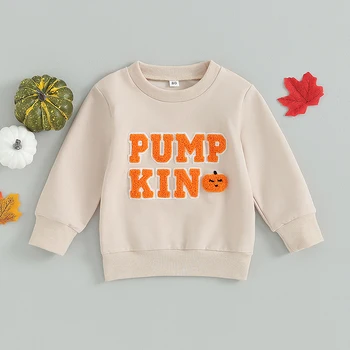 Хелоуин бебе момче момиче дрехи космати тиква бродерия дълъг ръкав пуловер Crewneck суитчър отгоре есенни дрехи