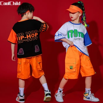 Хип-хоп момчета Готина тениска Карго шорти Момиче Summer Street Dance Топ дрехи комплекти Kid Loose Tee Streetwear Детски джаз костюми