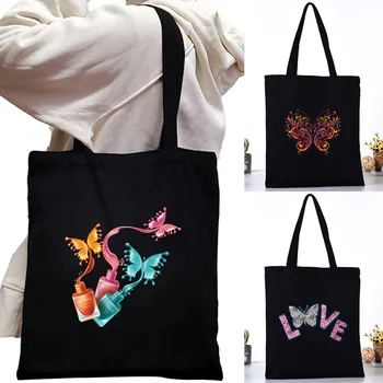 Цветни пеперуда платно голяма пазарска чанта за жени лятна пазарска чанта Eco Resuable голям капацитет купувач чанта Bolsa Feminina