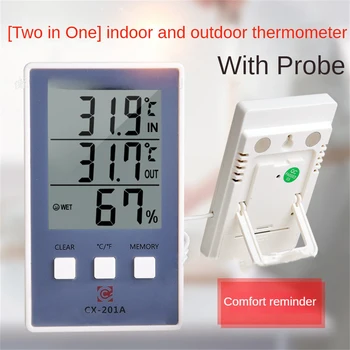 Цифров термометър Хигрометър Вътрешен външен температурен влагомер C / F LCD дисплей Сензорна сонда Метеорологична станция