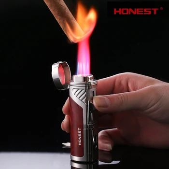 ЧЕСТЕН Creative Red Flame запалка метал открит ветроупорен бутан многофункционални пури запалка аксесоари за пури мъжки подарък