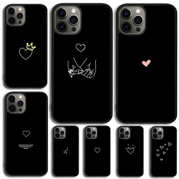 Черни прости линии Любов сърце черно Калъф за телефон за iPhone 15 14 SE 2020 XR XS 11 12 13 Mini Pro MAX 6 7 8 Plus