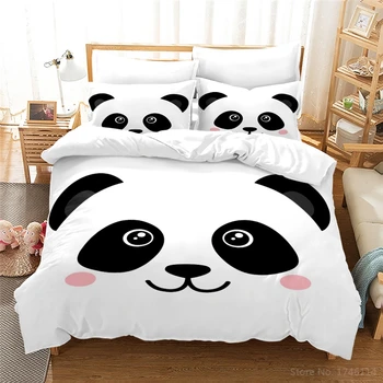 Черно и бяло спално бельо комплект сладък карикатура панда животните пухени покритие комплект юрган покритие & калъфка домашен текстил за деца момичета подарък
