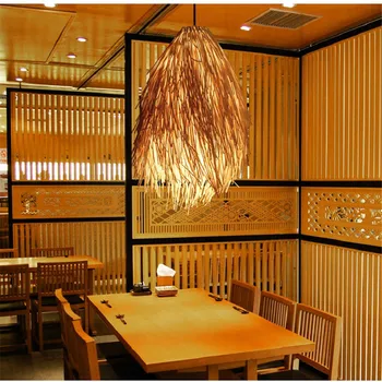 Югоизточен азиатски стил Ратан изкуство висулка светлини селски декоративна трапезария бар кафене висяща лампа ретро доведе окачване тела