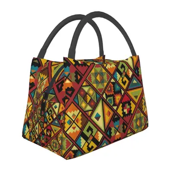 африкански стил обяд чанта цветна геометрия Kawaii обяд кутия открит пикник преносим голяма пазарска чанта за храна дете Оксфорд печат охладител чанта