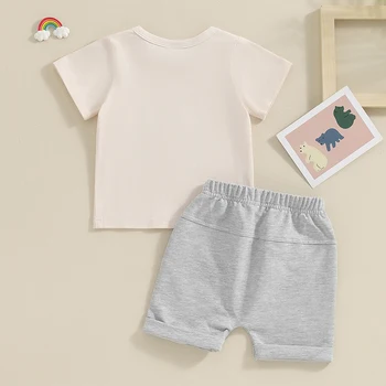 бебе 2 парче тоалети мечка печат риза с къс ръкав и еластични шорти комплект за малко дете момиче момче сладък летни дрехи