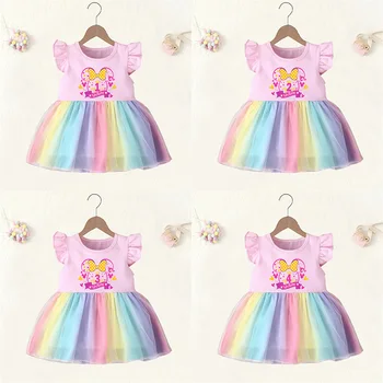 бебе момиче дрехи възраст 1 2 3 4 години рожден ден рокля карикатура мишка сладък принцеса вестидос малки момичета дъга окото парти рокли