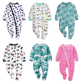 бебе момче момиче крак ританки дълго памук печат цип едно парчета гащеризон спално облекло пижама за новородено малко дете зимни дрехи