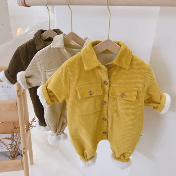 бебешко облекло 2023 корейски стил есен зима кадифе удебелен топъл бебешки гащеризон плътен цвят случайни прости топли бебешки дрехи