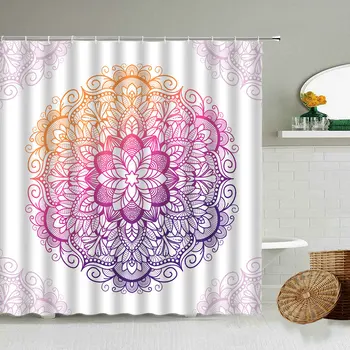 бохемски мандала модел розов лилав душ завеса бял фон Начало баня водоустойчив екран вана аксесоари подарък