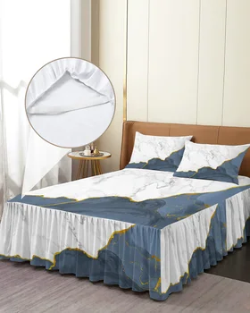 бял мрамор светло синьо легло пола еластични монтирани покривка за легло с калъфки за възглавници легло протектор матрак покритие легла комплект легло лист