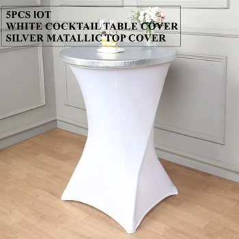 бял цвят ликра коктейл маса кърпа със злато сребро металик горния капак за сватбено събитие банкет декорация