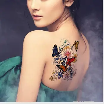 водоустойчив временен стикер за татуировка Дива хризантема с пеперуда тато стикери флаш tatoo фалшиви татуировки за жени момиче