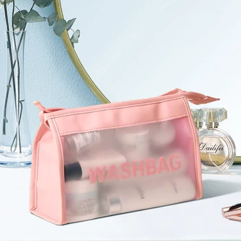 водоустойчива козметична чанта Преносима преносима козметична чанта за съхранение Голям капацитет Pu прозрачна чанта за измиване Чанта за съхранение на пътуване
