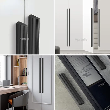 гардероб чекмеджета дръжки модерен стил мебели хардуер алуминиева сплав черен шкаф дръжки дърпа дръжки кухненски врати