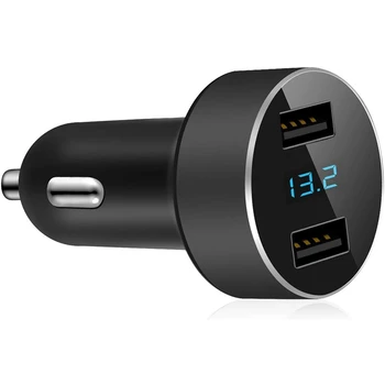  двойно USB зарядно за кола, изход 4.8A адаптер за кола, запалка за запалка измервател на напрежението, съвместим за iPhone, iPad, Samsung, LG, други USB Dev