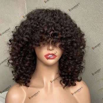 дебел бретон бохемски къдрици човешка коса дантела предна перука за черни жени 360 дантела фронтална джери къдрава 250Плътност Remy индийски перука