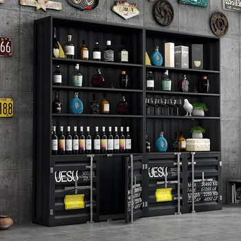 индустриален стил вино кабинет бар реколта шкаф за съхранение Ресторант рецепция дисплей кабинет бар напитка дисплей багажник
