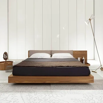 италиански стил минималистичен дъб японски стил Tata двойно метър легло Nordic голямо плоско легло майстор спалня масивно дърво легло прост