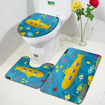 карикатура баня мат комплект жълта подводница риба подводни пейзажи деца баня декор детски килим нехлъзгащи килими тоалетна капак капак