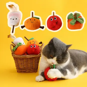 карикатура оранжева котка никнене на зъби играчки плюшени ухапване устойчиви котка дъвчете играчка плодове форма котка Silvervine пръчици котка молар стик