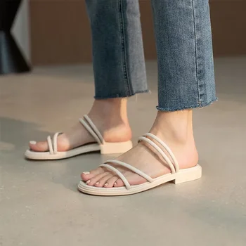класически цветове надникнем пръст нисък ток извън чехъл удобно лято ежедневно носене красота дама приплъзване на обувки жени