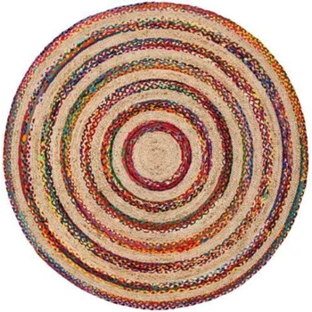кръгъл килим 100% естествен юта памук плетен стил килим модерен селски хол коридор етаж мат килими за спалня дома декор