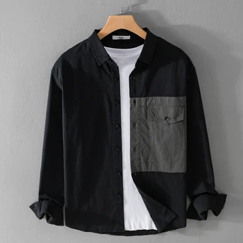 нов стилен Италия качество 100% памук дълъг ръкав риза мъже марка модерен удобен PATCHWORK Топ облекло плюс размер Chemise