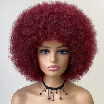 перуански човешка коса къса пухкава афро извратена вълна перука за черни жени Remy перуки от човешка коса афро къдрава перука бордо естествено кафяво