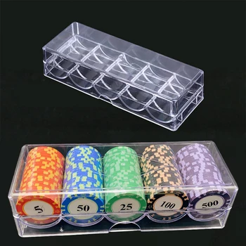 покер чипове кутия акрилни фини чипове прозрачна кутия казино хазартни чипове съхранение случай с капаци Кутия за държач за събиране на монети