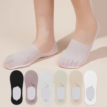 силиконови противоплъзгащи невидими чорапи без шоу летни ултра-тънки дишащи чорапени чехли плътен цвят лед коприна ниско нарязани лодка чорапи