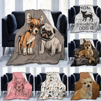 сладък чихуахуа куче фланела одеяло за спалня легла декор множество размери пухкав плюшени меки диван хвърлят одеяло