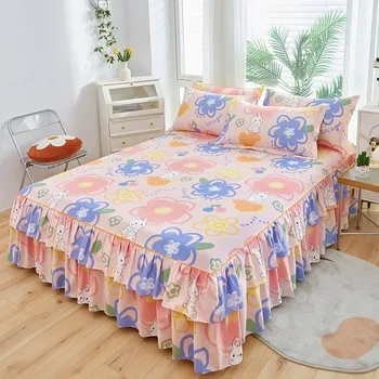 спалня флорални легло пола корейски нехлъзгащи прахоустойчив покривка за легло студенти легла единичен двоен матрак протектор домакинство декор