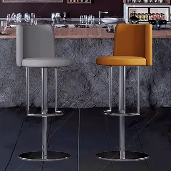 стилен фоайе бар столове кръгла кожа водоустойчив дизайн въртящ се скандинавски стол модерен регулируем barkrukken мебели за дома