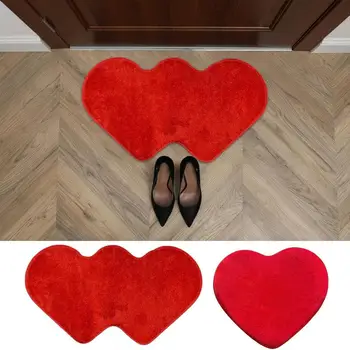сърце килим Свети Валентин червен любовен килим малка сърце форма нехлъзгащ килим мек кашмир килим постелки спалня дома декоративни