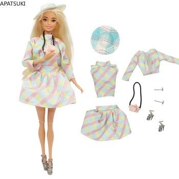 филм мода дрехи комплект за кукла Барби костюми без ръкави Топ Midi пола палто обица шапка обувки играчки 1/6 кукли аксесоари