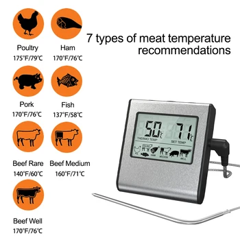 цифров LCD дисплей Кухненски термометър за готвене на месо 0-300°C За барбекю фурна грил с таймер 23 часа 59 минути